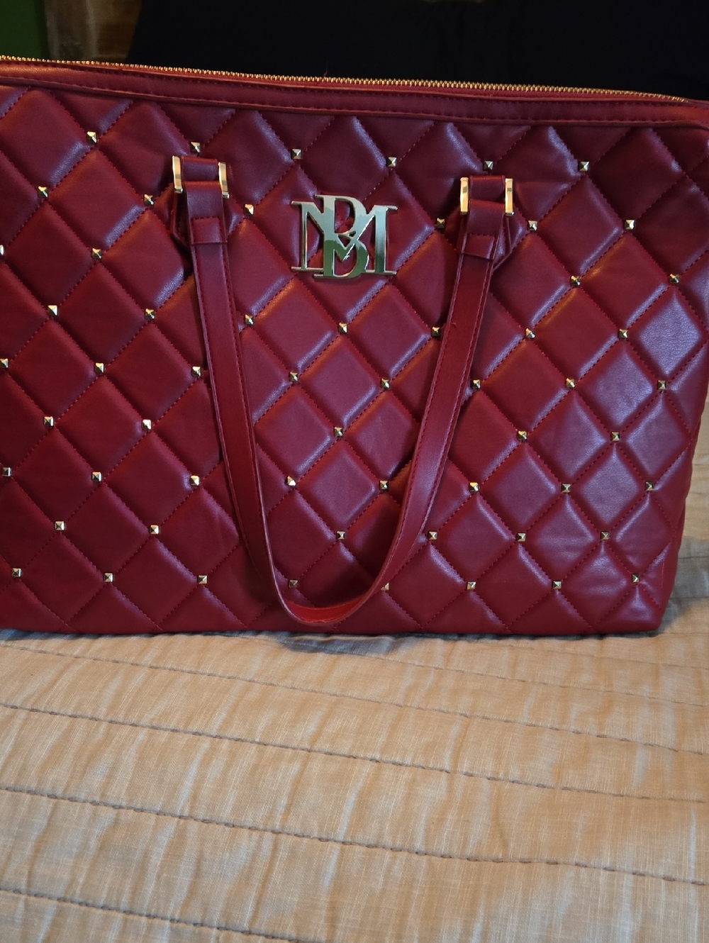 LIKE NEW Inspired Quilted Red Tote Bag with Gold Accents